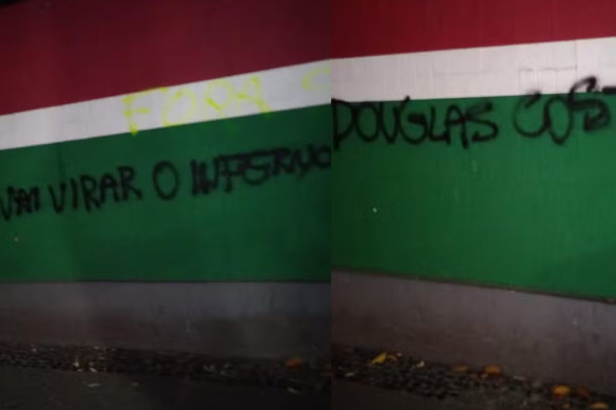 Torcida do Fluminense picha muros da sede do clube: 'Vai virar o inferno'