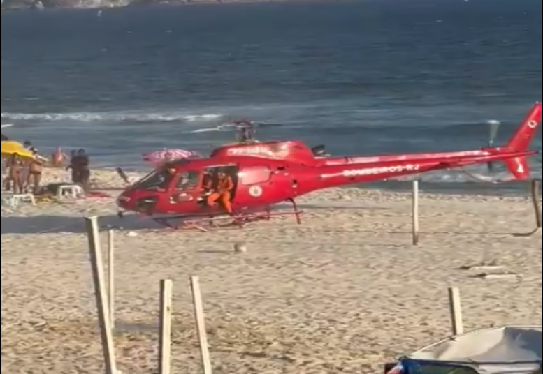 BALEADOS NA PRAIA DA BARRA FORAM SOCORRIDOS PELO HELICÓPTERO DO CORPO DE BOMBEIROS.