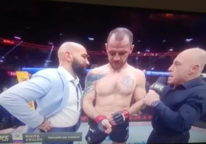 Nikita Krylov comemora vitória por nocaute sobre Modestas Bukauskas no UFC 324