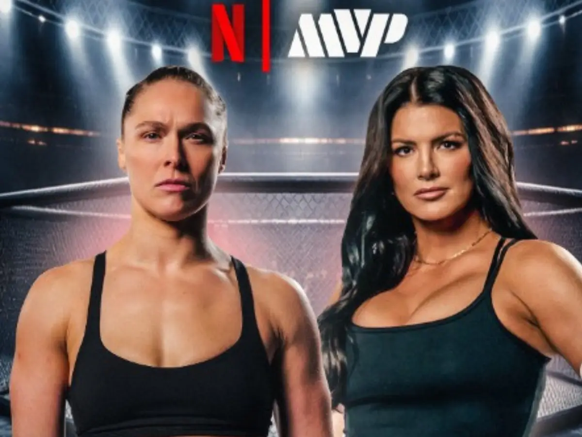 Poster do embate entre as lendas Ronda Rousey e Gina Carano para o evento da MVP