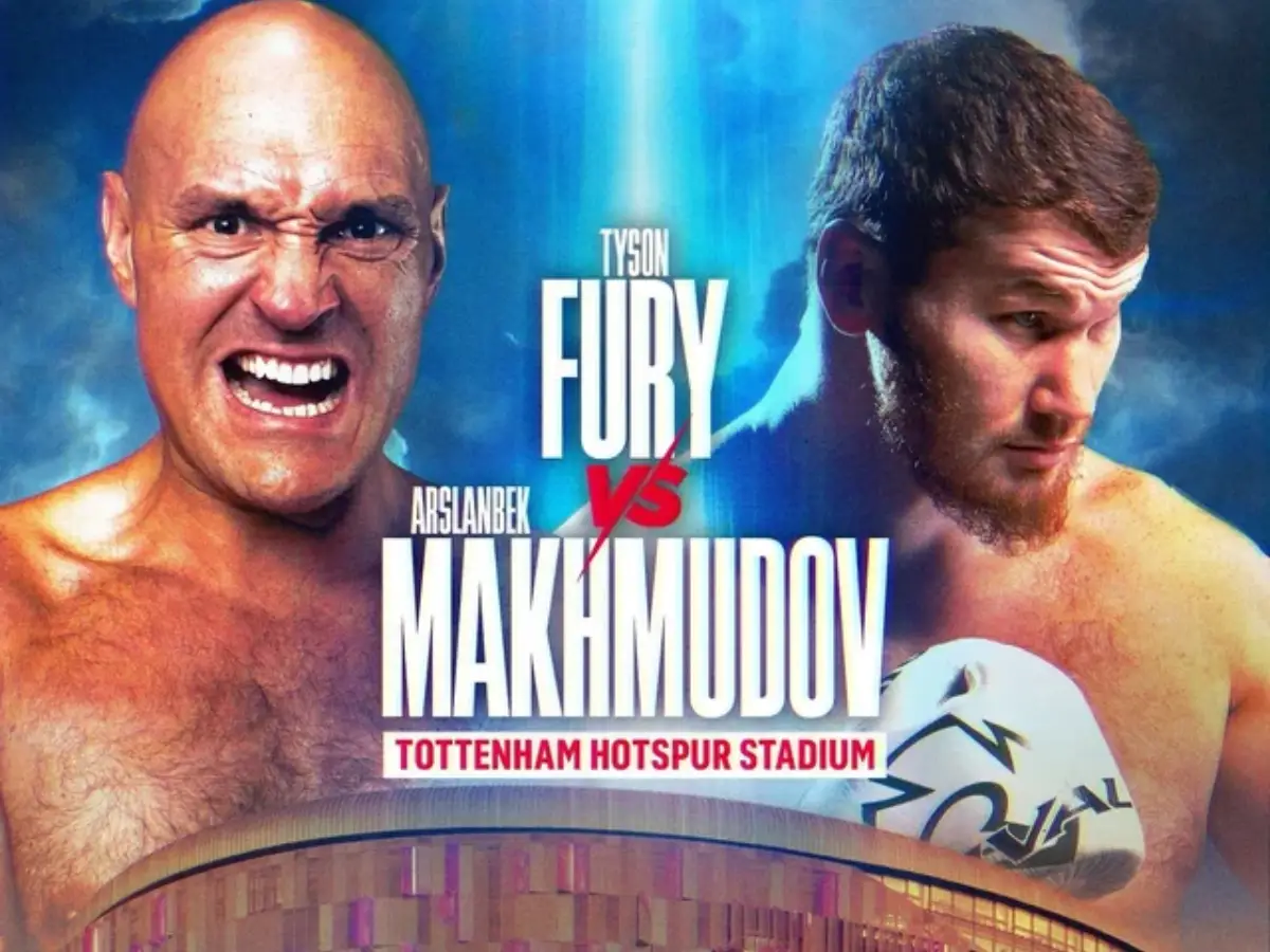 Pôster oficial do evento de boxe pesado "Tyson Fury vs. Arslanbek Makhmudov", com transmissão ao vivo pela Netflix em 11 de abril de 2026